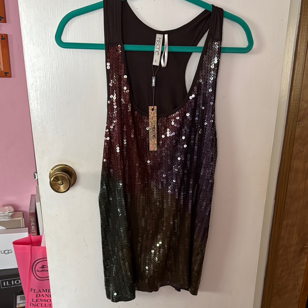 Kische Brown Sequin Relaxed Tank Top
